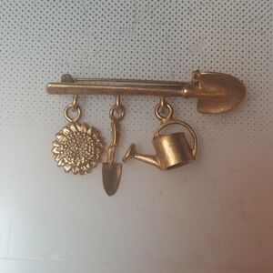 Whimsical Garden Tools Brooch PIN Shovel Trowel Watering Can Flower